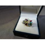 QVC 9ct Gold Multi Gem ring, set with 12 different gem stones, including - Ruby, Turquoise, Emerald,