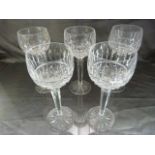 Set of five Waterford Crystal chunky stem wine glasses - all in good order.
