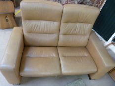 Stressless Wave high back two seater sofa with steel hoop feet in Paloma Tan Leather. Original