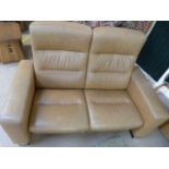 Stressless Wave high back two seater sofa with steel hoop feet in Paloma Tan Leather. Original