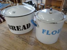 Enamelled flour bin along with an enamelled bread bin