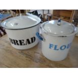 Enamelled flour bin along with an enamelled bread bin