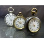Three working silver pocket watches (2 of which the backs won't open). 1 hallmarked 800. Total
