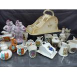 Nice collection of crested ware of unusual form, to include a boot, cheese dish and corked bottle