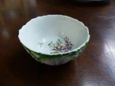 A very rare Bow bowl, hand painted polychrome colours with leaf decoration with purple stalks, the