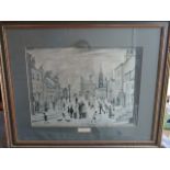 L.S Lowry - Signed print of 'A Lancashire Village'. Mounted into a Gilt Distressed frame and