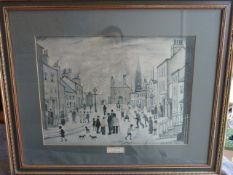 L.S Lowry - Signed print of 'A Lancashire Village'. Mounted into a Gilt Distressed frame and