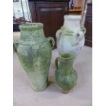 Pair of Four handled Terracotta pots of tapering form along with a single handled terracotta jug.