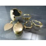 Collection of 9ct Gold items and yellow metal (two unhallmarked items) total weight 5.4g