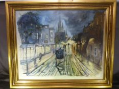 Lawrence W Grant 1990 - Signed oil of Lyme, Manchester set at night.