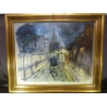 Lawrence W Grant 1990 - Signed oil of Lyme, Manchester set at night.