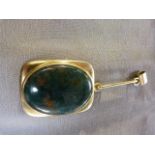 Silver Gilt Moss Agate Pendant by Danish Modernist Designer BENT KNUDSEN (b. 1924). The oval Moss