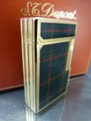 Dupont Gold Coloured metal lighter in tartan pattern, in original Dupont Case and outer box