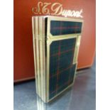 Dupont Gold Coloured metal lighter in tartan pattern, in original Dupont Case and outer box