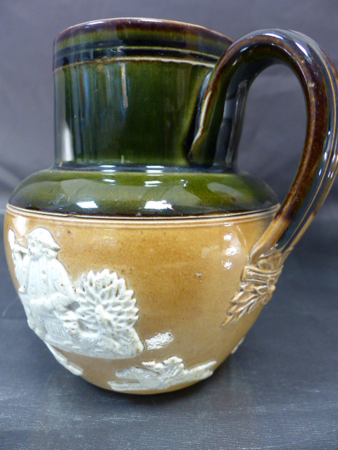 Dewars Whisky Lambeth jugs by Doulton and decorated in white relief along with a Silver jubilee - Image 3 of 6