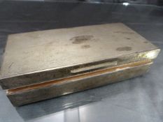 Hallmarked Silver Cigarette box, Birmingham 1941, Blank Art Deco Cartouche emblem to lid with Engine