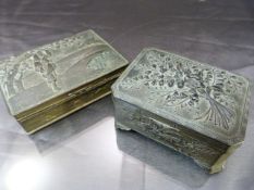 Two base metal souvenir boxes. Both decorated in relief. 1 Box lid A/F.