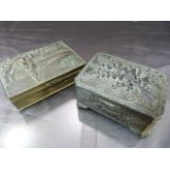 Two base metal souvenir boxes. Both decorated in relief. 1 Box lid A/F.