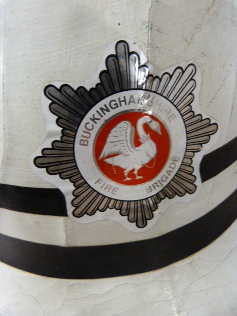 Pair of White Leather clad fire Brigade helmets - Image 5 of 7