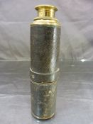 Unmarked 19th Century three drawer telescope, leather bound and brass fittings