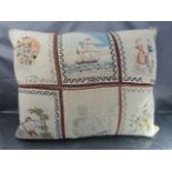 Unusual needlepoint cushion. Split into six panels the intricate handsewn panels possibly in