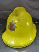 Essex Fire Brigade helmet in bright yellow ( original condition). By Makers Helmets Ltd.