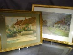 Two 20th Century framed pictures - Watercolour by Doris Stokes 1933 depicting a row of Cottages.