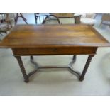 Mahogany inlaid side table with large single drawer with fitted interior on bobbin legs with large