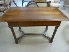 Mahogany inlaid side table with large single drawer with fitted interior on bobbin legs with large