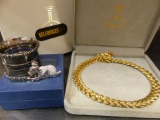 Swarovski crystal white metal koala bear, Gold plated necklace in box from Selfridges and Co and a