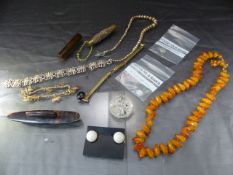 Tigers Eye stem, nail buffer and a selection of jewellery