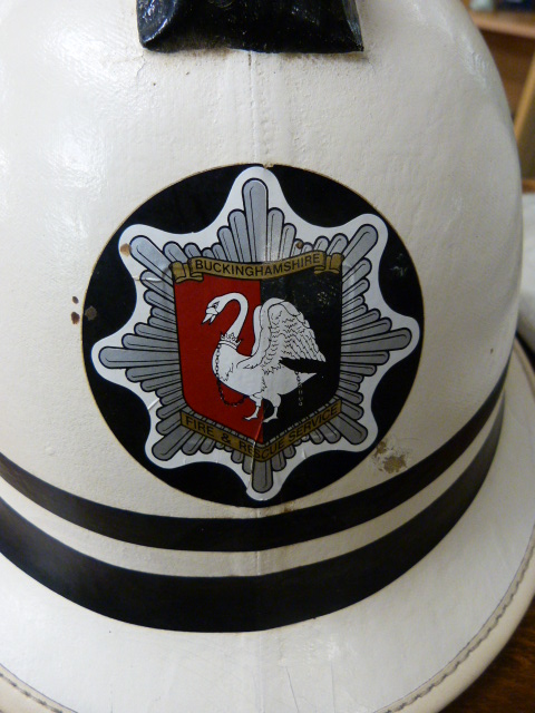 Pair of White Leather clad fire Brigade helmets - Image 4 of 7