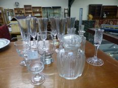 Small quantity of glassware to include two cut glass decanters unmarked etc