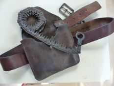 Military issue Hand Held 'Chain' type saw with wooden fitted handles. Both Handles stamped with