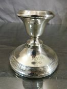 Silver hallmarked candlestick holder, Birmingham 1922. Monogrammed for the Axe Vale Hunt 1923 (local