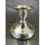 Silver hallmarked candlestick holder, Birmingham 1922. Monogrammed for the Axe Vale Hunt 1923 (local