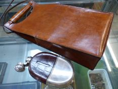 Leather wine cooler bag and a Victorian Leather and silver plated hip flask.