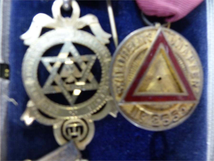 Three Masonic Medals on hallmarked silver with ribbons - Image 4 of 4