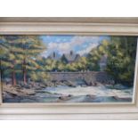 JOHN MUIRHEAD C.E., F.R.AeS. - Oil on board of a Welsh landscape titled 'Pont-Y-Pair bridge, Betws-