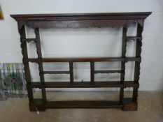 Mid 18th Century open back hanging Delph plate rack with fitted interior and two small spice