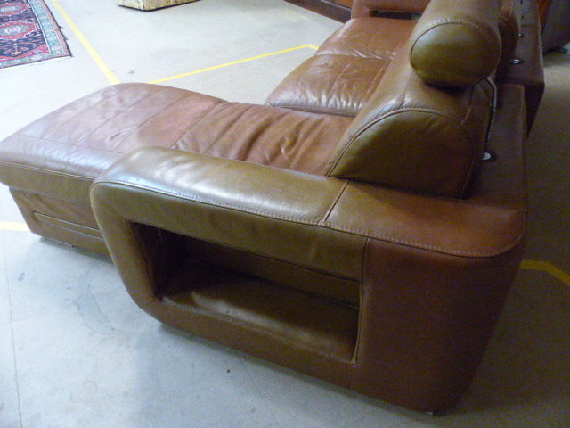 Tan leather three seater sofa with Chaise end by Denelli Italia - Image 5 of 6