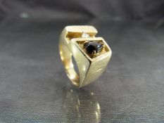 Gent's Contemporary 1970's design ring. Unmarked Gold (possibly 14K), set with an approx 10 point