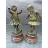 Pair of early 20th Century Bronzes of two young girls. One Blindfolded holding her arms out, The the
