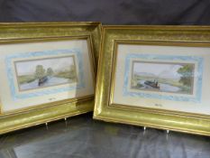 Pair of Watercolours by Digby Page of canal scenes with long boats. Signed lower left in ink and