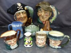 Collection of Royal Doulton Toby Jugs to include Long John Silver D6335, The Poacher 'D6429, Tony