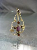 Edwardian Gemset hanging pendant on unmarked gold. approx weight - 2.4g