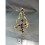 Edwardian Gemset hanging pendant on unmarked gold. approx weight - 2.4g