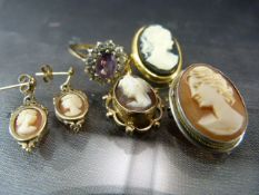 Collection of Cameo Jewellery also to include a 9ct Pale Amethyst and CZ dress ring. Total approx