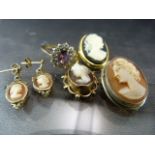 Collection of Cameo Jewellery also to include a 9ct Pale Amethyst and CZ dress ring. Total approx