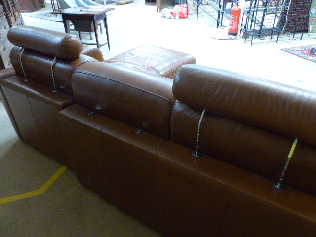 Tan leather three seater sofa with Chaise end by Denelli Italia - Image 4 of 6